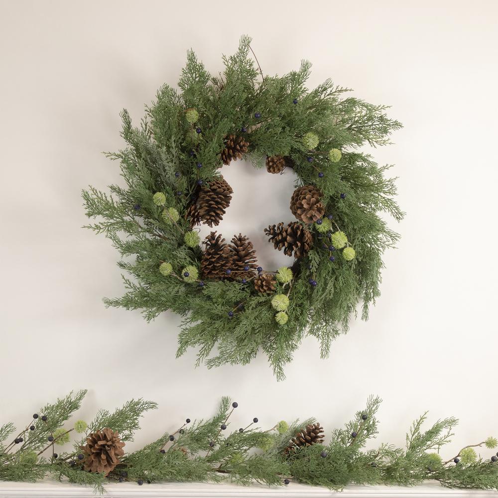 Pinecones and Blueberries Artificial Christmas Wreath  28-Inch  Unlit. Picture 2