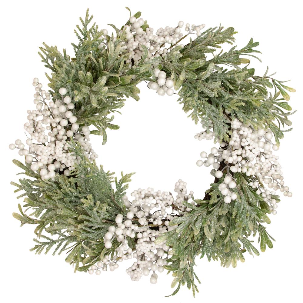 White Berry and Frosted Pine Christmas Wreath  28-Inch  Unlit. Picture 1