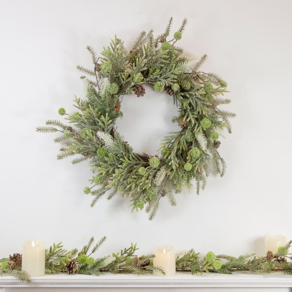 Artificial Christmas Wreath with Frosted Foliage and Pine Cones  24-Inch  Unlit. Picture 2