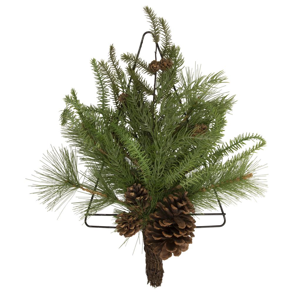 21" Pine Christmas Tree Wall Hanging Decoration with Pinecones. Picture 1