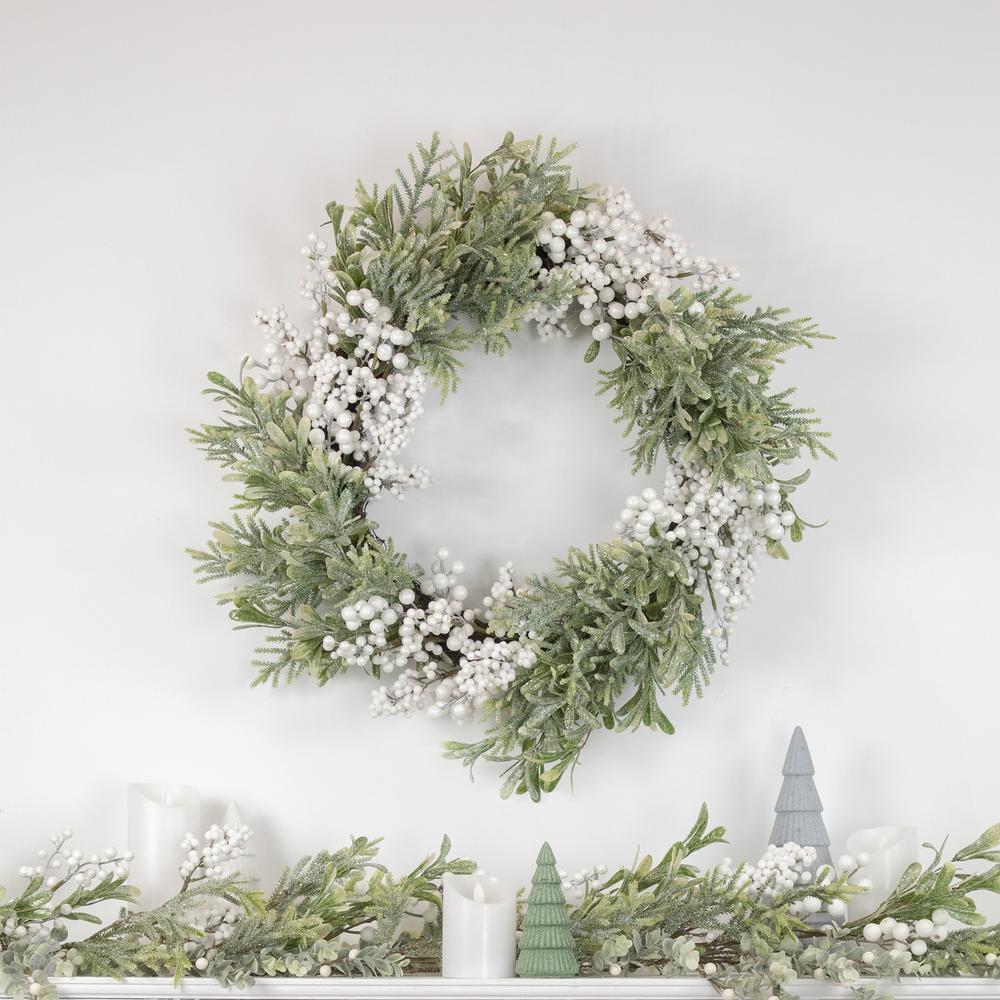 White Berry and Frosted Pine Christmas Wreath  28-Inch  Unlit. Picture 2