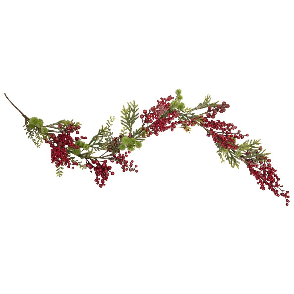 5' x 8" Frosted Pine and Red Berry Christmas Garland - Unlit. Picture 1