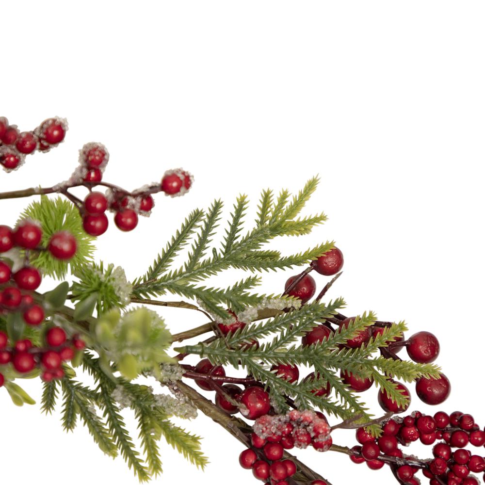 5' x 8" Frosted Pine and Red Berry Christmas Garland - Unlit. Picture 3