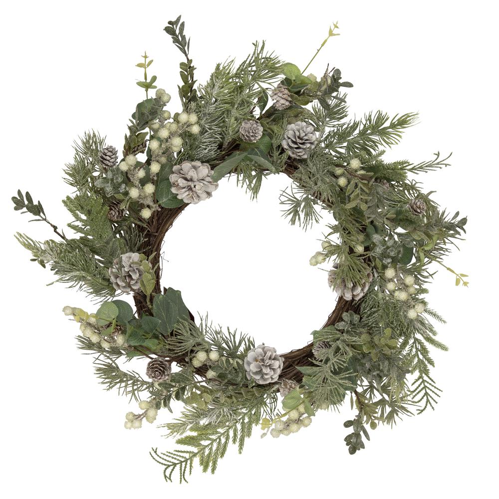 White Berry  Eucalyptus and Pinecone Christmas Wreath  20-Inch  Unlit. Picture 1