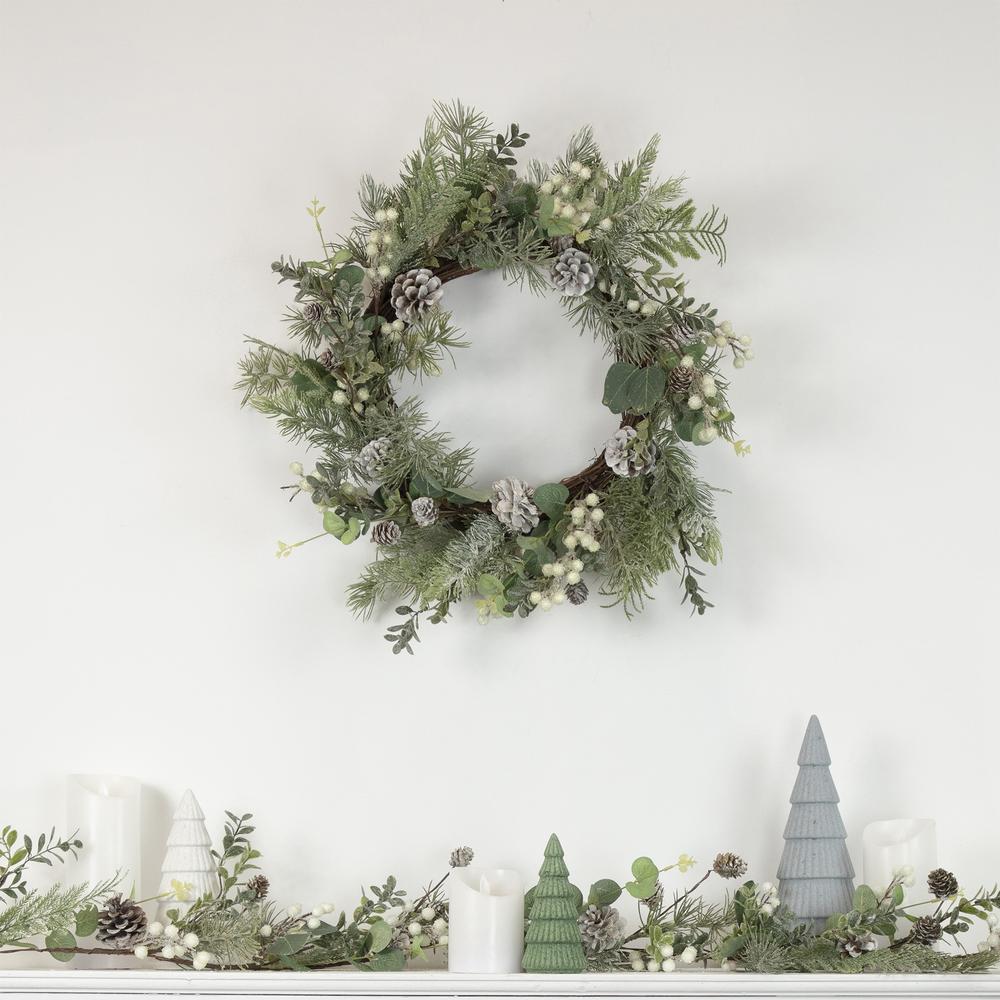 White Berry  Eucalyptus and Pinecone Christmas Wreath  20-Inch  Unlit. Picture 2