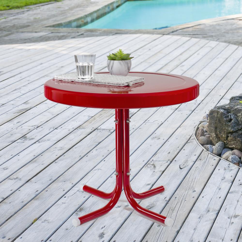 22" Outdoor Retro Tulip Side Table  Red. Picture 2