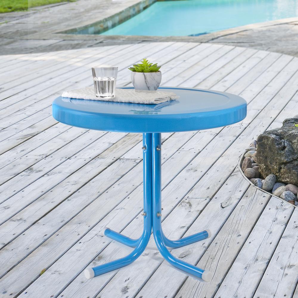 22" Outdoor Retro Tulip Side Table  Turquoise Blue. Picture 2