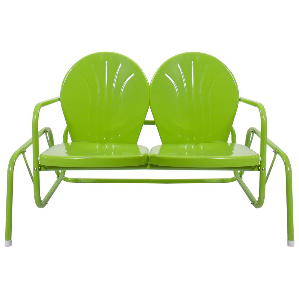 48.25" Outdoor Retro Metal Tulip Double Glider Patio Chair  Lime Green. Picture 1