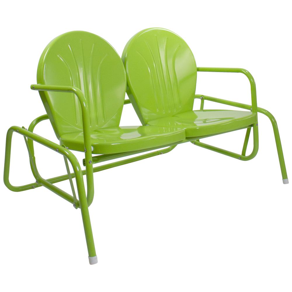 48.25" Outdoor Retro Metal Tulip Double Glider Patio Chair  Lime Green. Picture 3