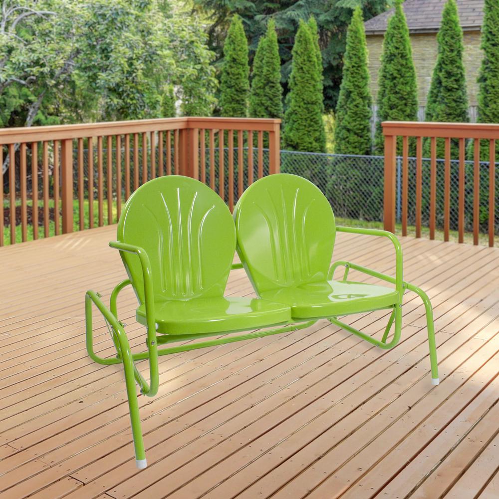 48.25" Outdoor Retro Metal Tulip Double Glider Patio Chair  Lime Green. Picture 2