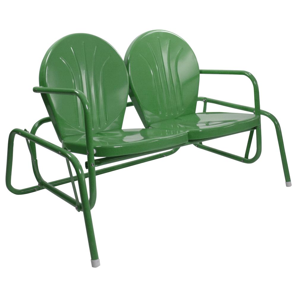 2-Person Outdoor Retro Metal Tulip Double Glider Patio Chair  Green. Picture 3
