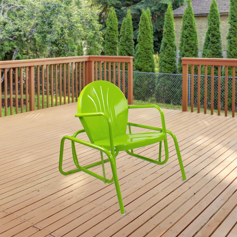 Outdoor Retro Metal Tulip Glider Patio Chair  Lime Green. Picture 2