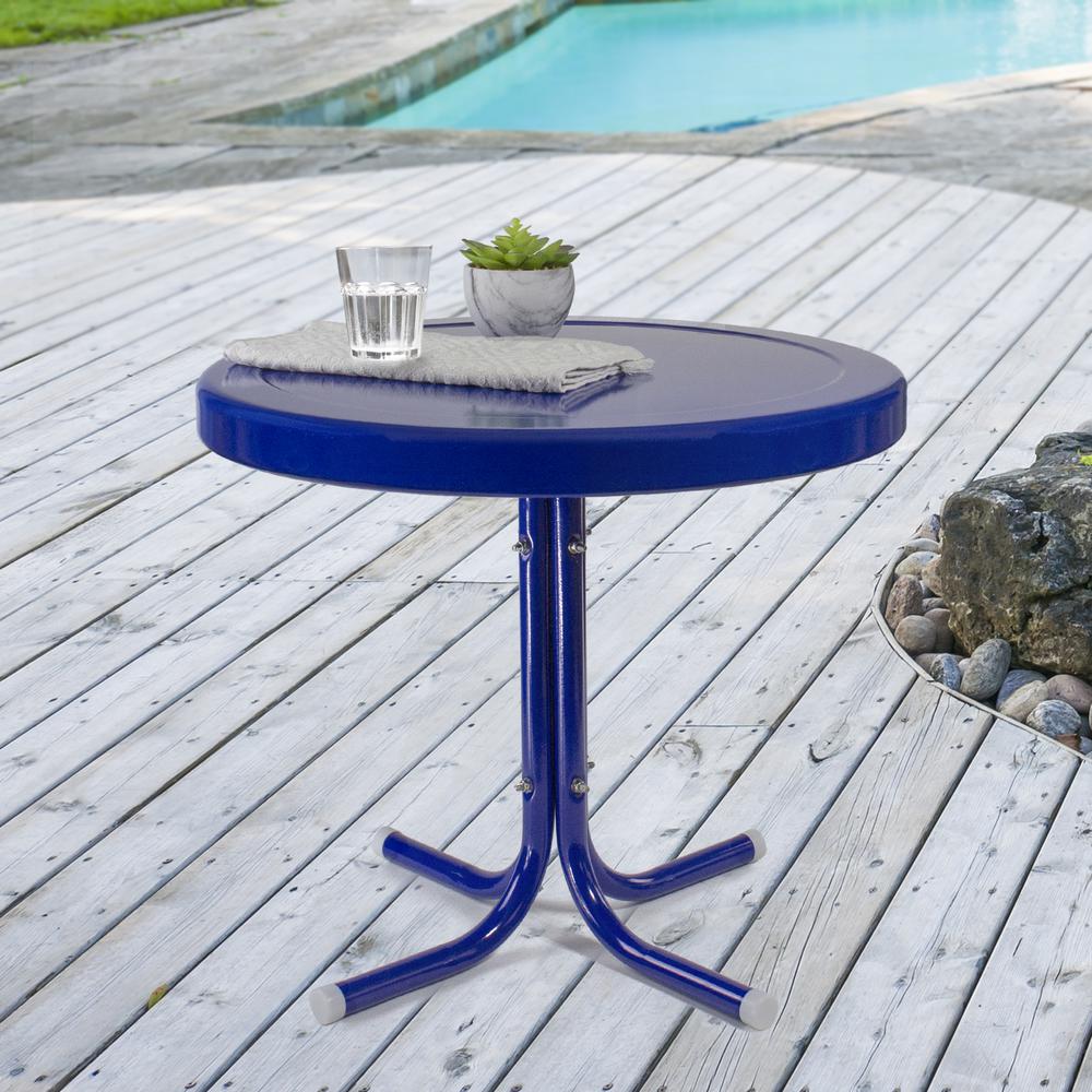 22" Outdoor Retro Tulip Side Table  Blue. Picture 2