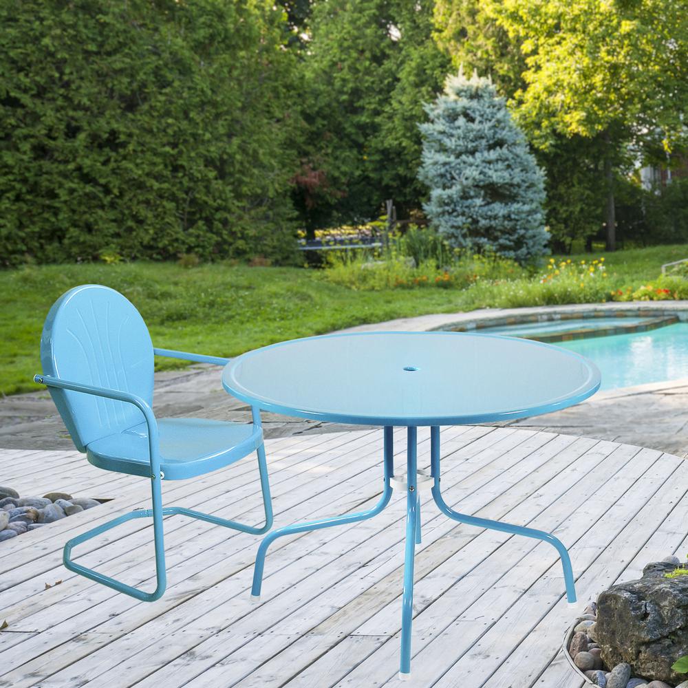 39.25-Inch Outdoor Retro Metal Tulip Dining Table  Sky Blue. Picture 2