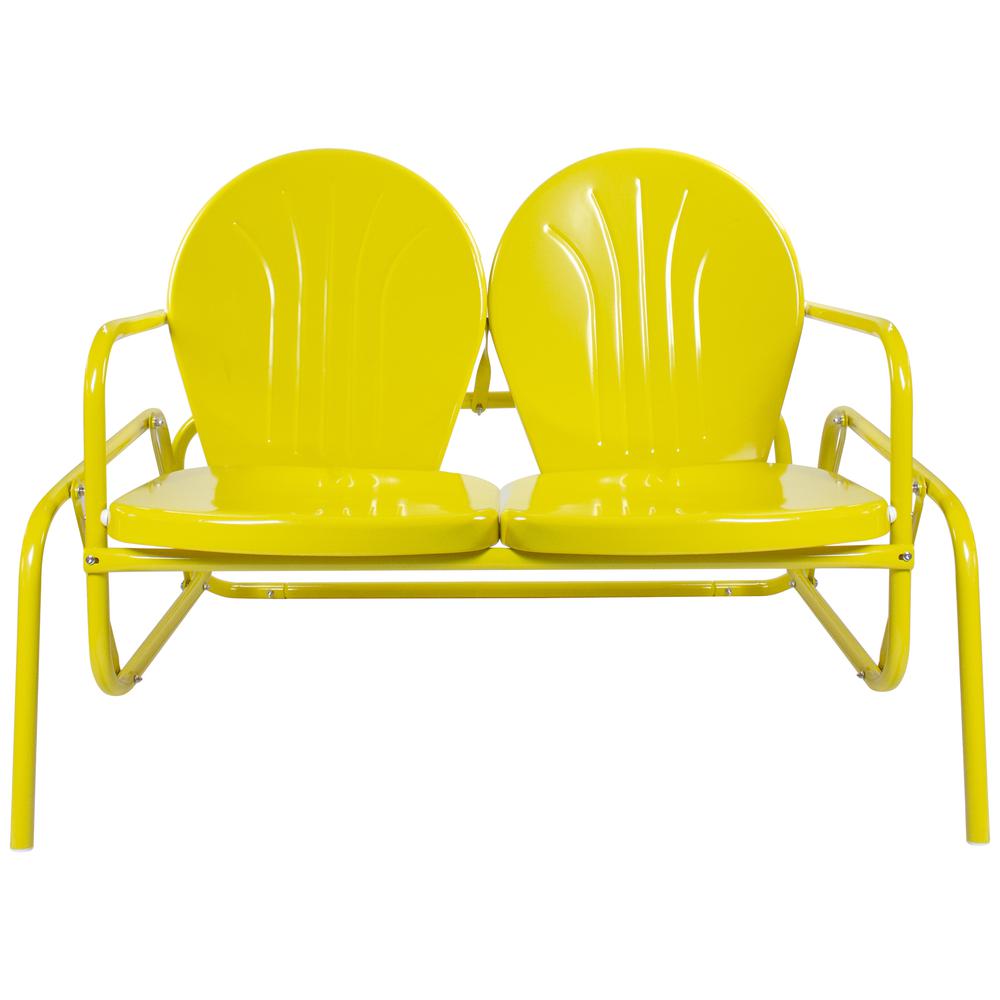 2-Person Outdoor Retro Metal Tulip Double Glider Patio Chair  Yellow. Picture 1
