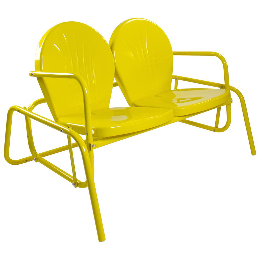 2-Person Outdoor Retro Metal Tulip Double Glider Patio Chair  Yellow. Picture 3