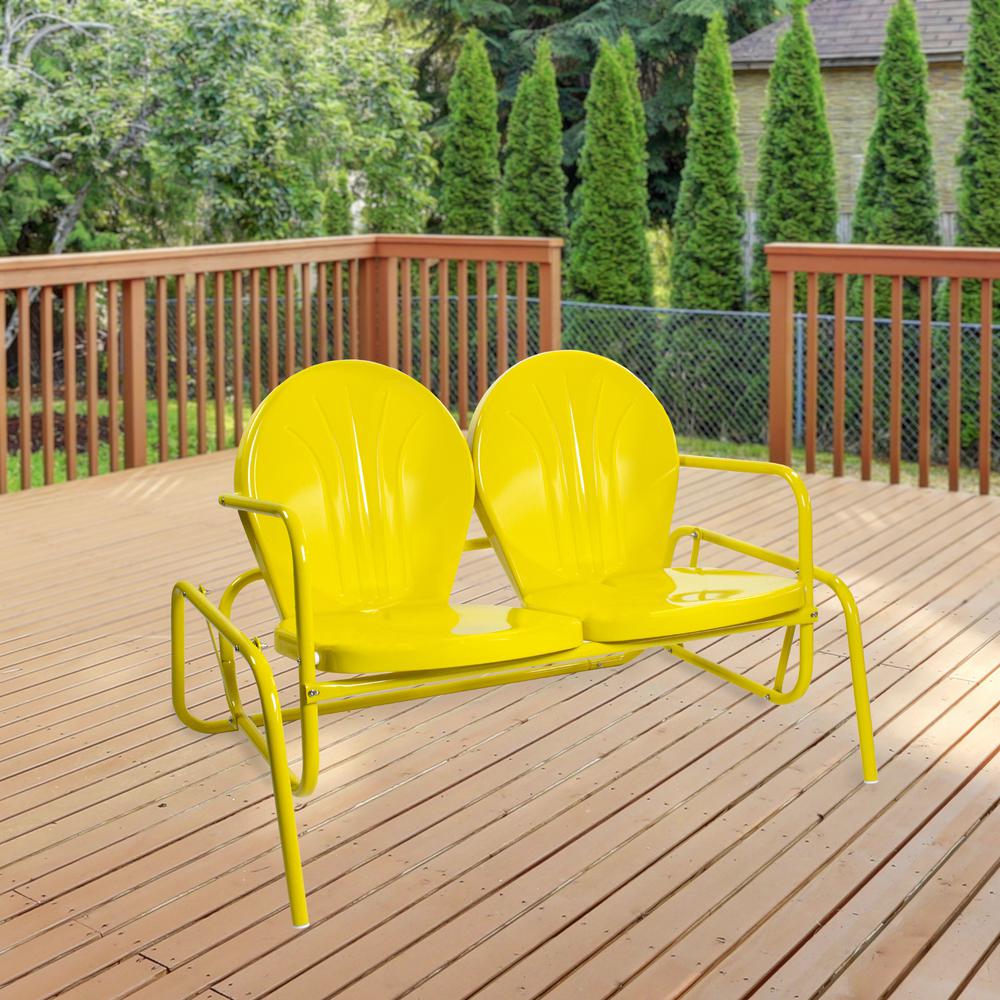 2-Person Outdoor Retro Metal Tulip Double Glider Patio Chair  Yellow. Picture 2