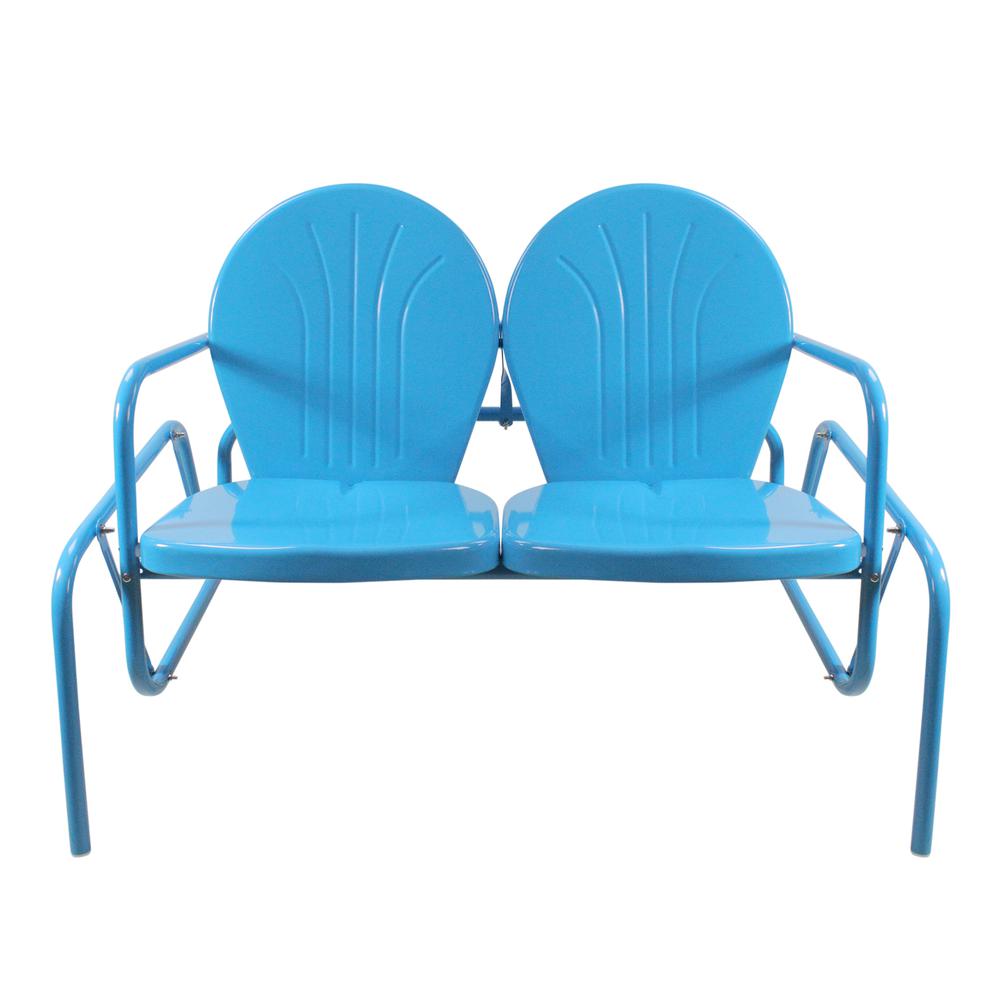2-Person Outdoor Retro Metal Tulip Double Glider Patio Chair  Turquoise Blue. Picture 1