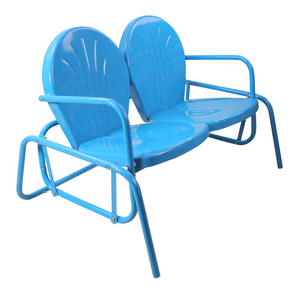2-Person Outdoor Retro Metal Tulip Double Glider Patio Chair  Turquoise Blue. Picture 3