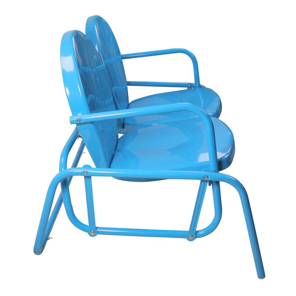 2-Person Outdoor Retro Metal Tulip Double Glider Patio Chair  Turquoise Blue. Picture 4