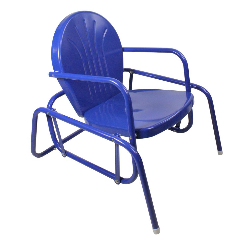 Outdoor Retro Metal Tulip Glider Patio Chair  Blue. Picture 3