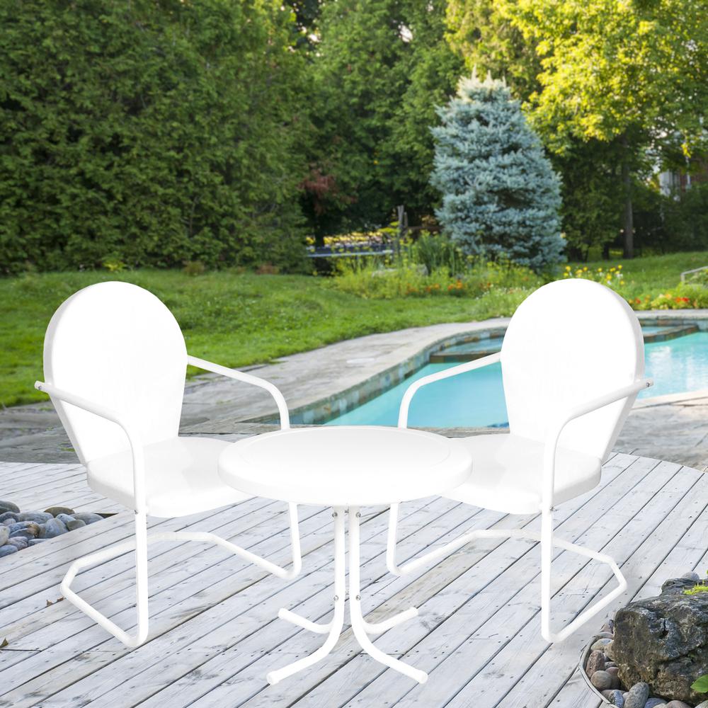 3-Piece Retro Metal Tulip Chairs and Side Table Outdoor Set  White. Picture 2