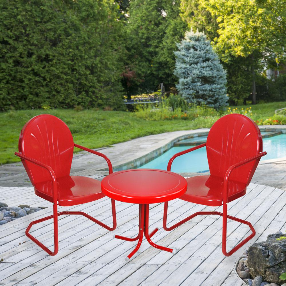 3-Piece Retro Metal Tulip Chairs and Side Table Outdoor Set  Red. Picture 2