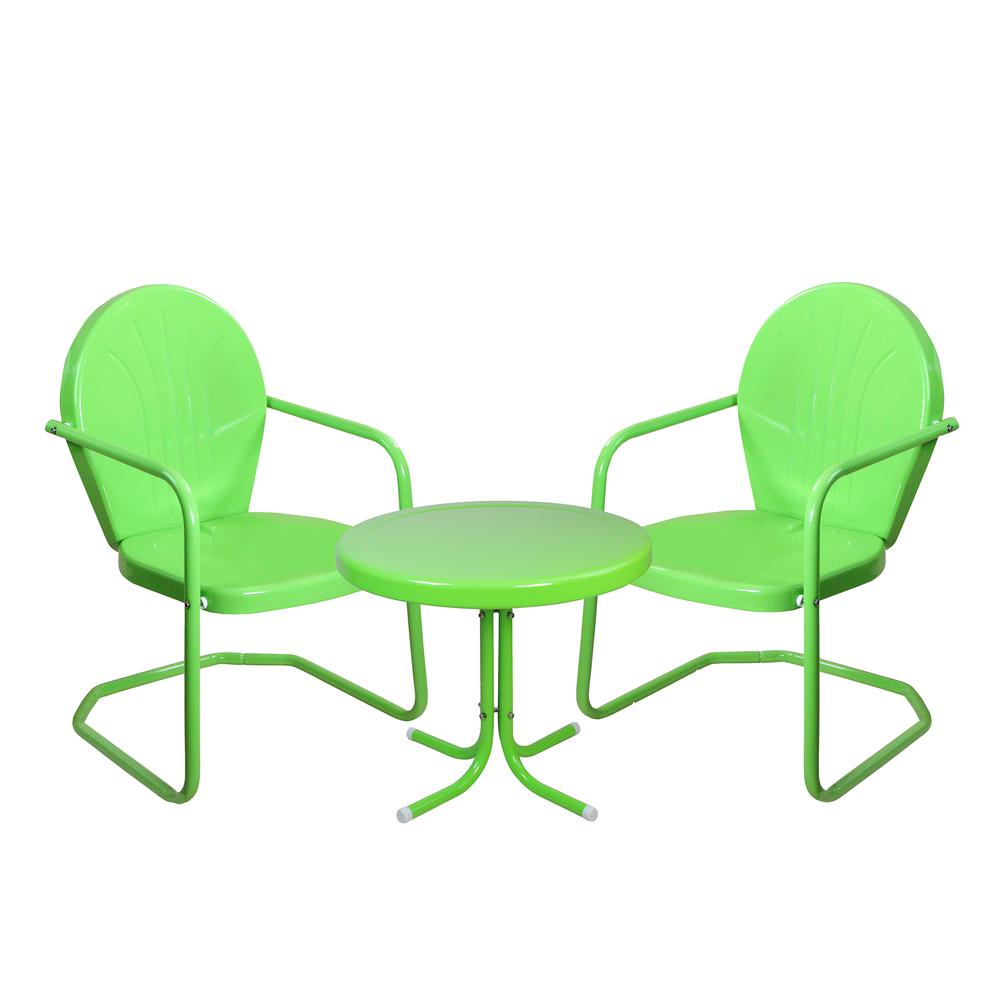 3-Piece Retro Metal Tulip Chairs and Side Table Outdoor Set  Lime Green. Picture 1