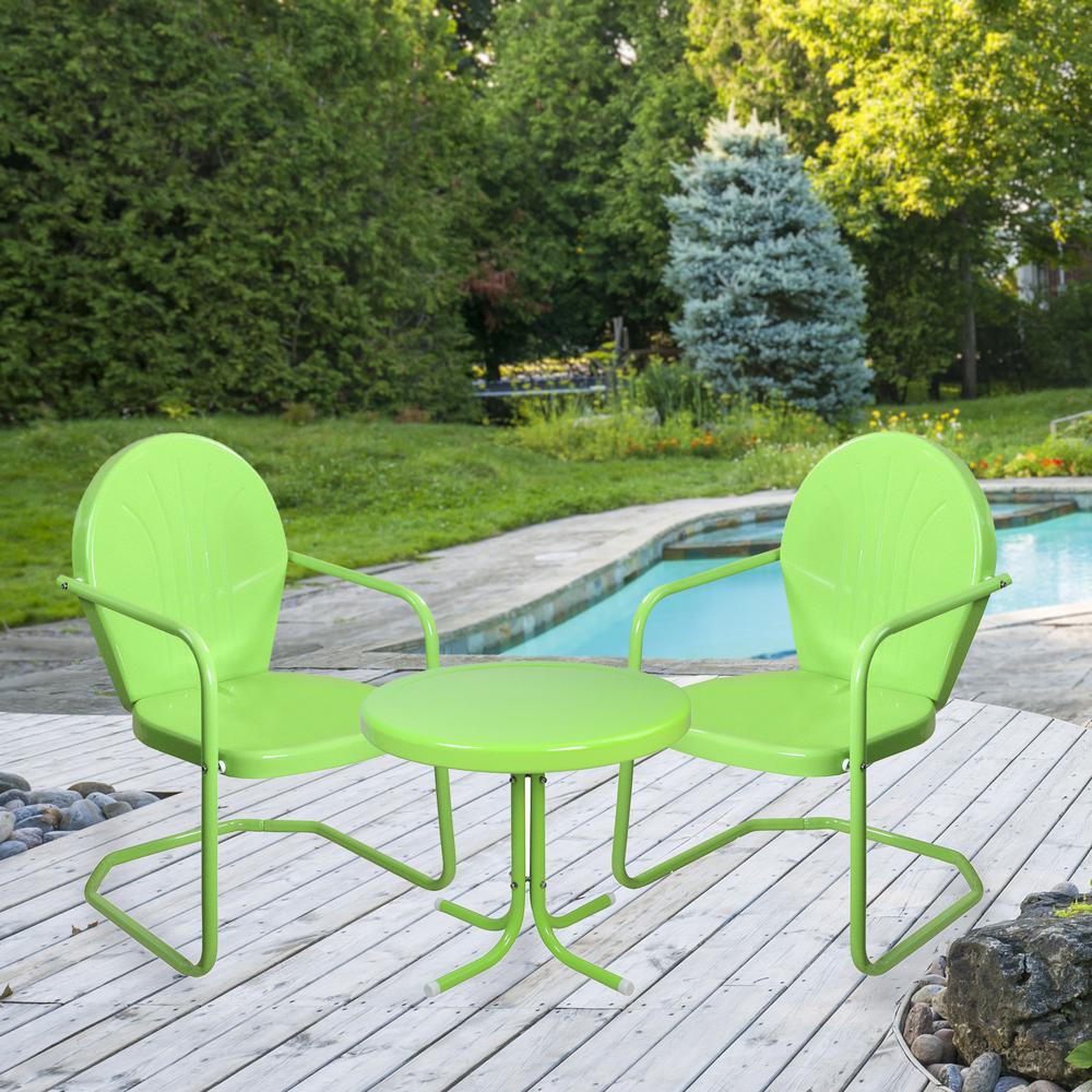 3-Piece Retro Metal Tulip Chairs and Side Table Outdoor Set  Lime Green. Picture 2