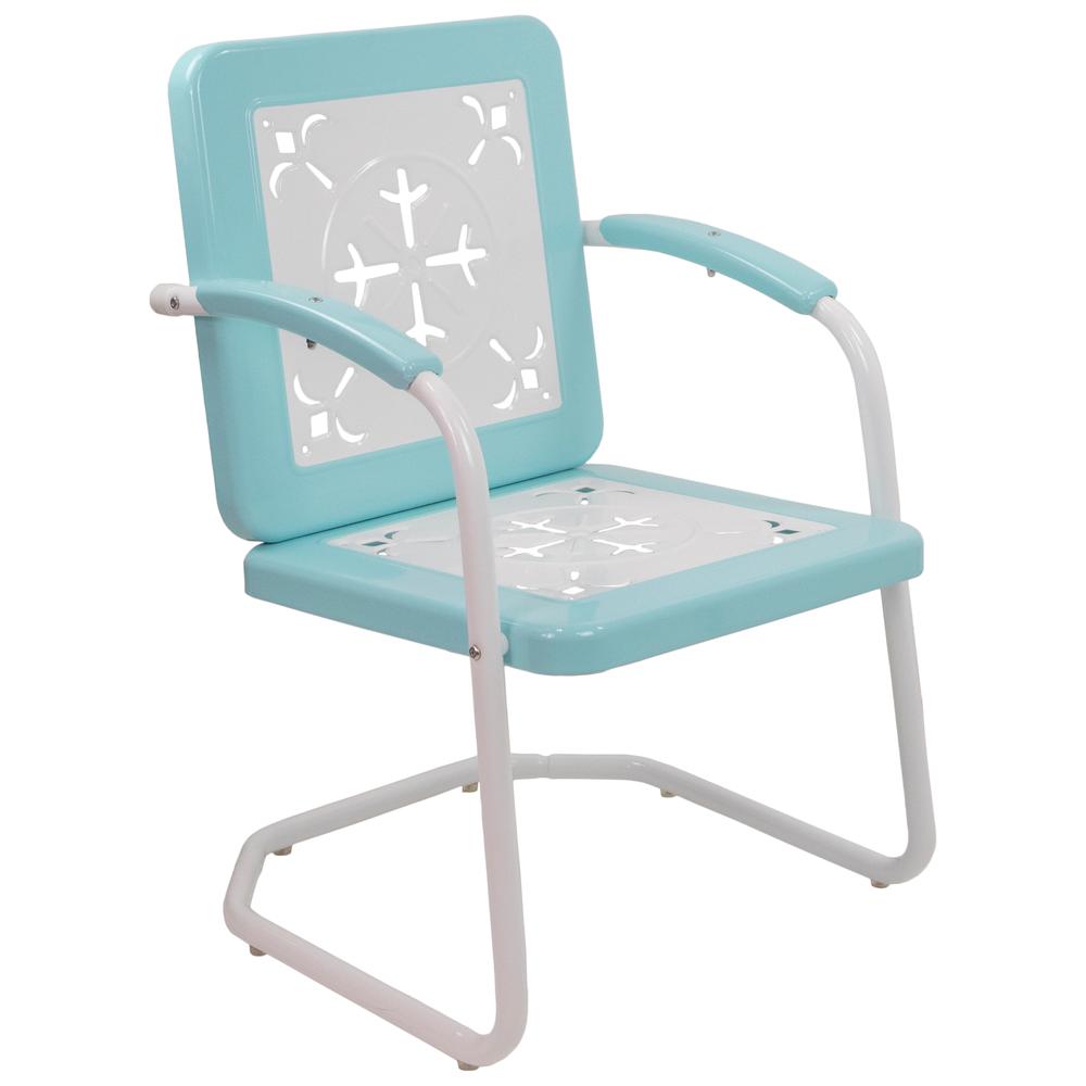 35" Square Outdoor Retro Tulip Armchair  Blue and White. The main picture.