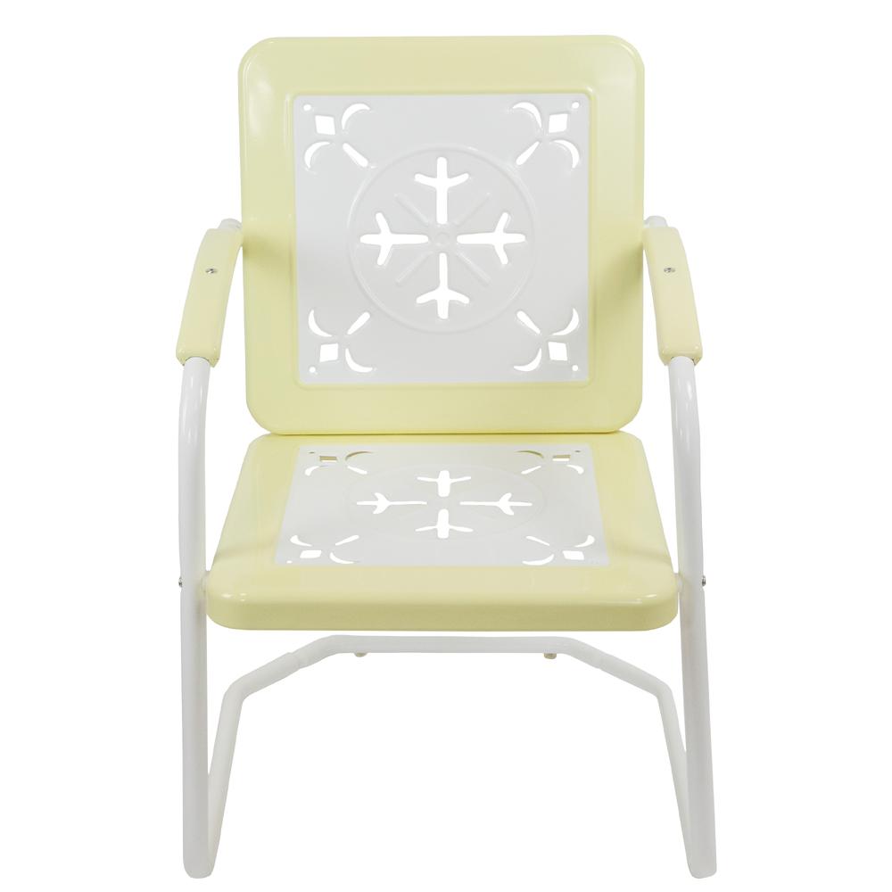 35" Square Outdoor Retro Tulip Armchair  Yellow and White. Picture 3