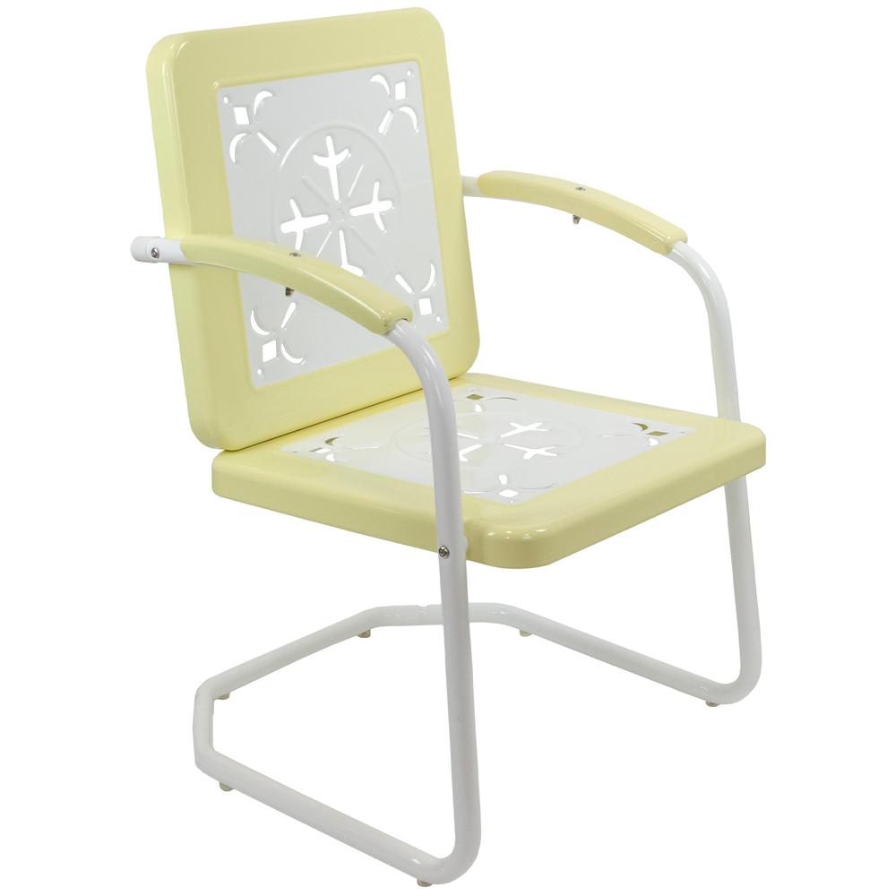 35" Square Outdoor Retro Tulip Armchair  Yellow and White. Picture 1