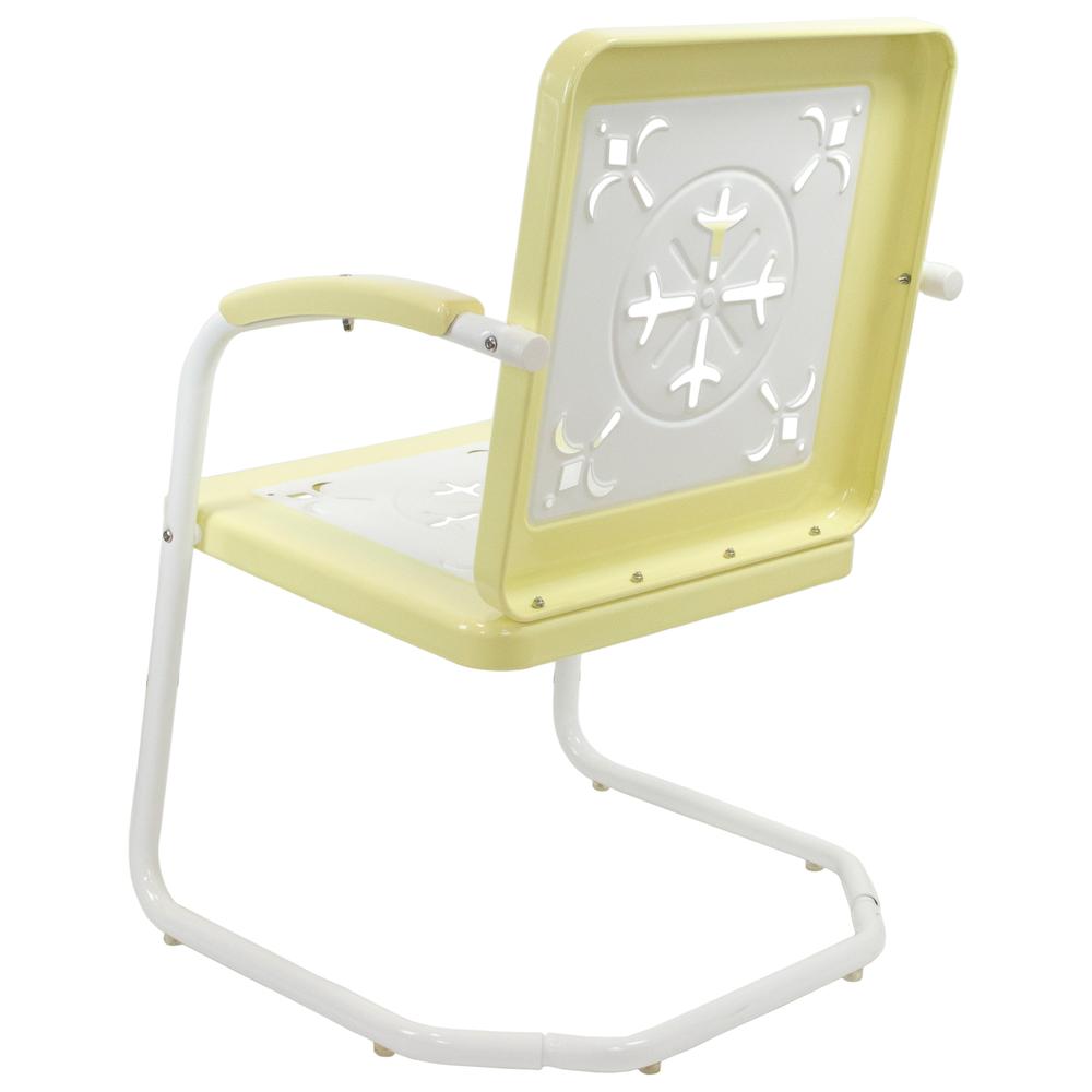 35" Square Outdoor Retro Tulip Armchair  Yellow and White. Picture 4