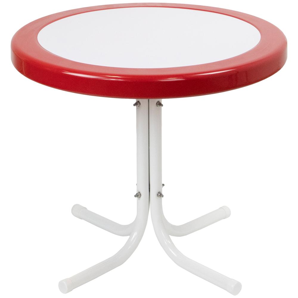 22" Outdoor Retro Tulip Side Table  Red and White. Picture 1