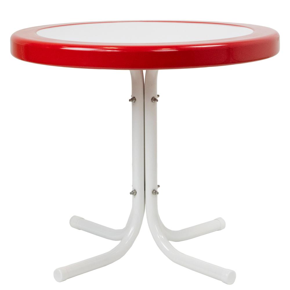 22" Outdoor Retro Tulip Side Table  Red and White. Picture 4