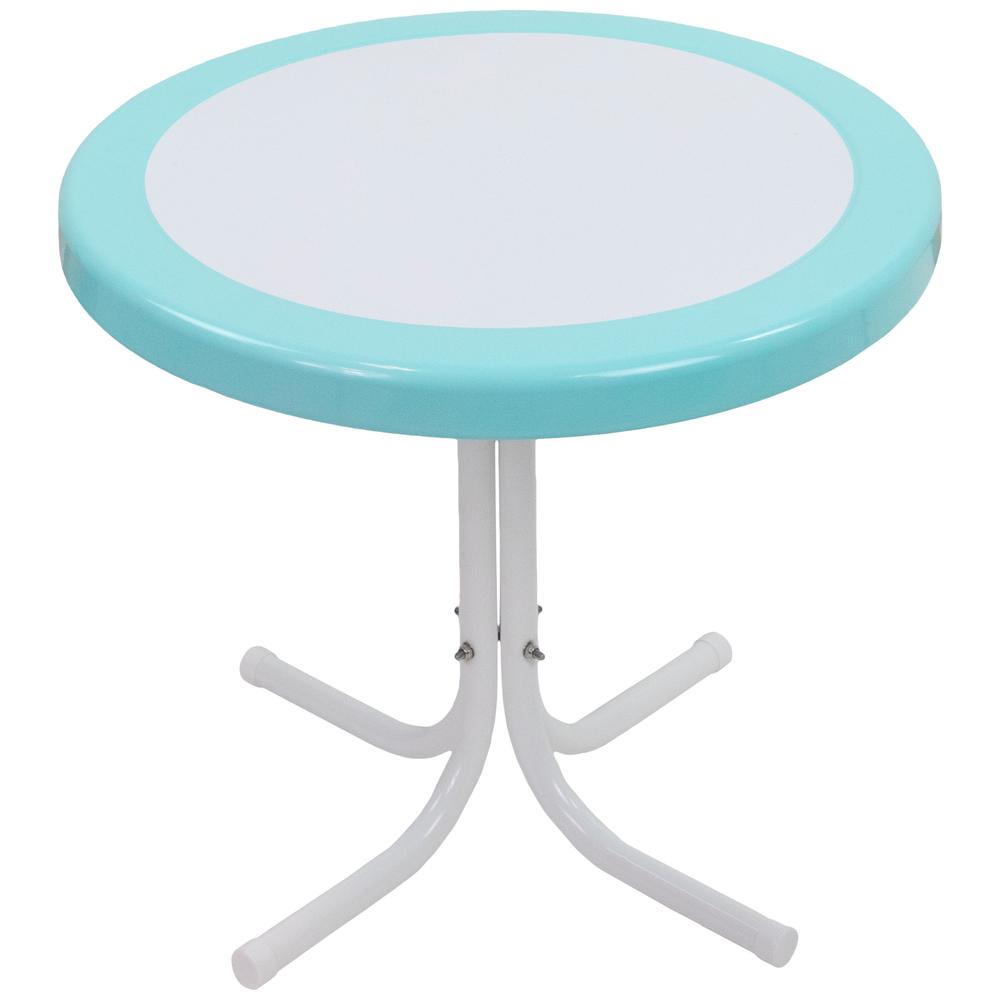 22" Outdoor Retro Tulip Side Table  Blue and White. Picture 1