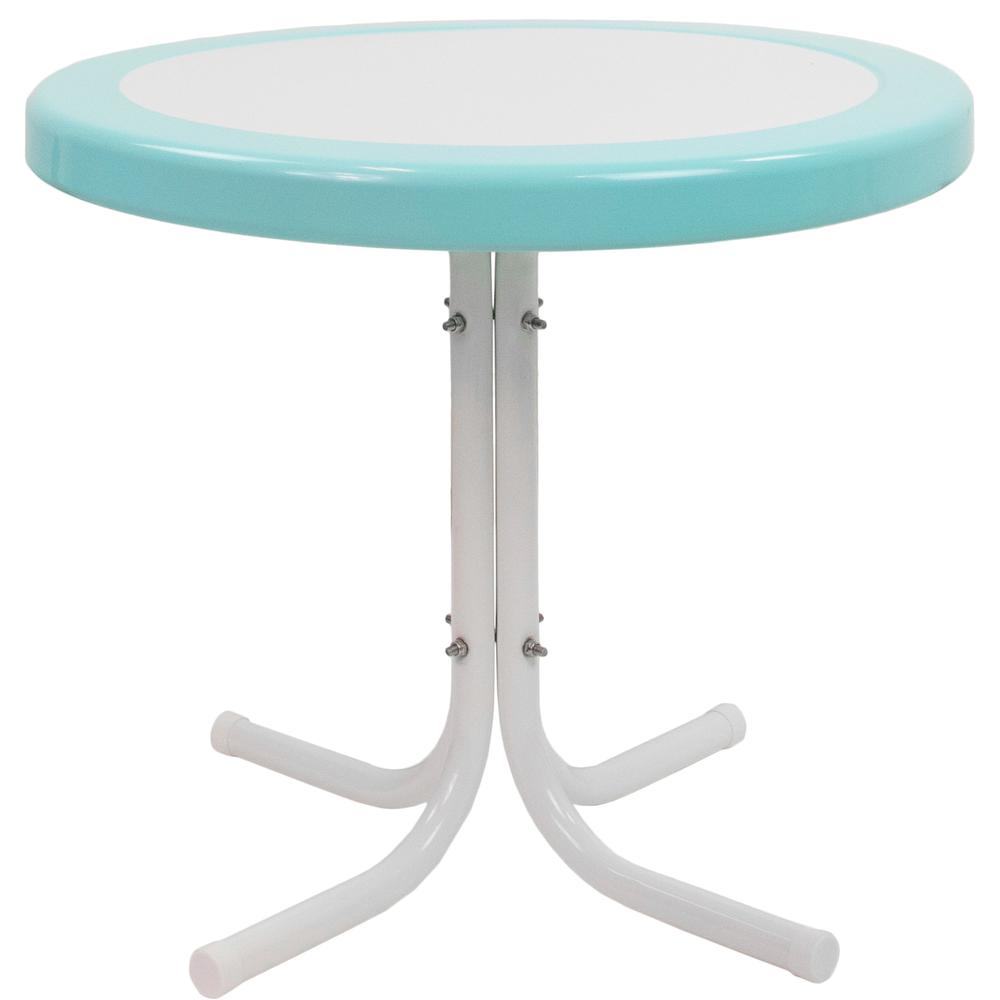22" Outdoor Retro Tulip Side Table  Blue and White. Picture 4
