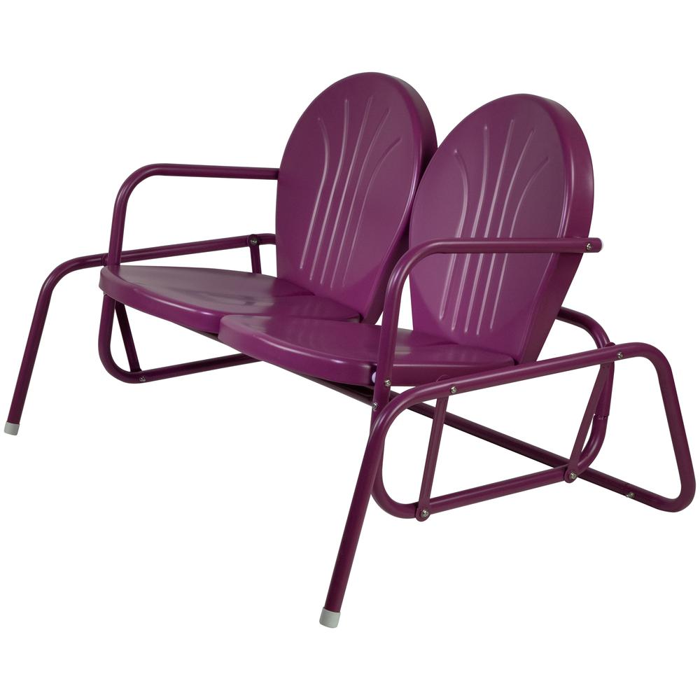 2-Person Outdoor Retro Metal Tulip Double Glider Patio Chair  Purple. Picture 3