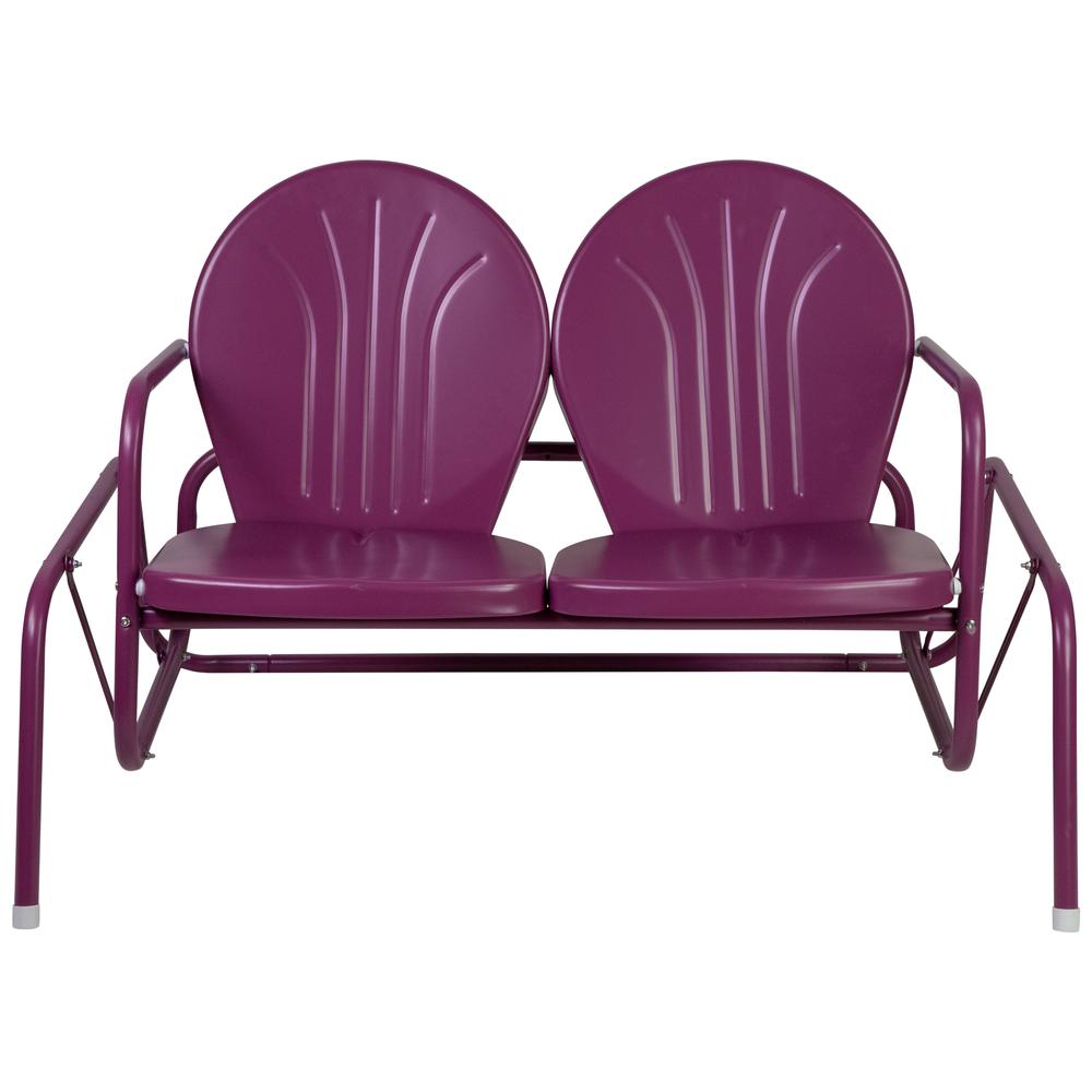 2-Person Outdoor Retro Metal Tulip Double Glider Patio Chair  Purple. Picture 1