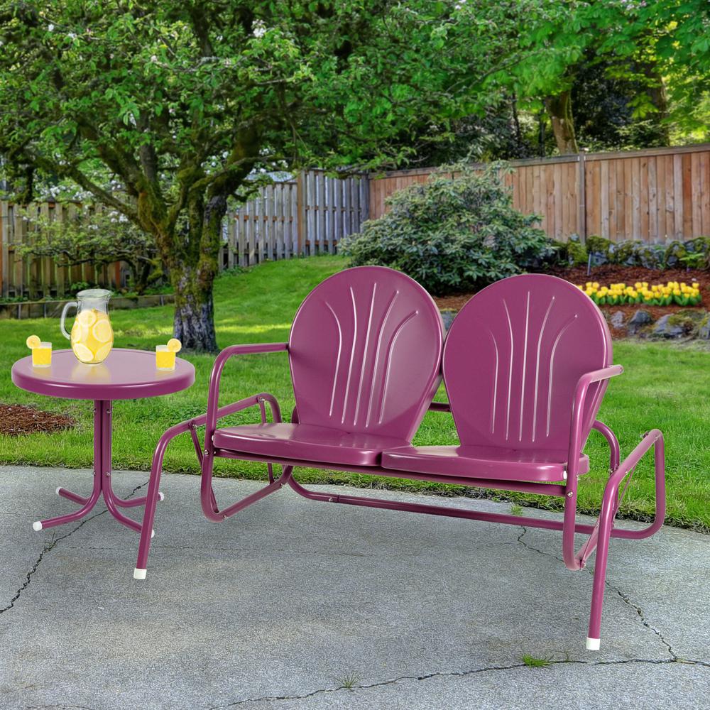 2-Person Outdoor Retro Metal Tulip Double Glider Patio Chair  Purple. Picture 2