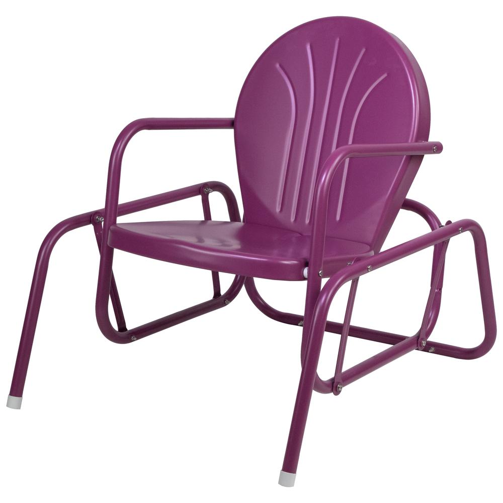 Outdoor Retro Metal Tulip Glider Patio Chair  Purple. Picture 3