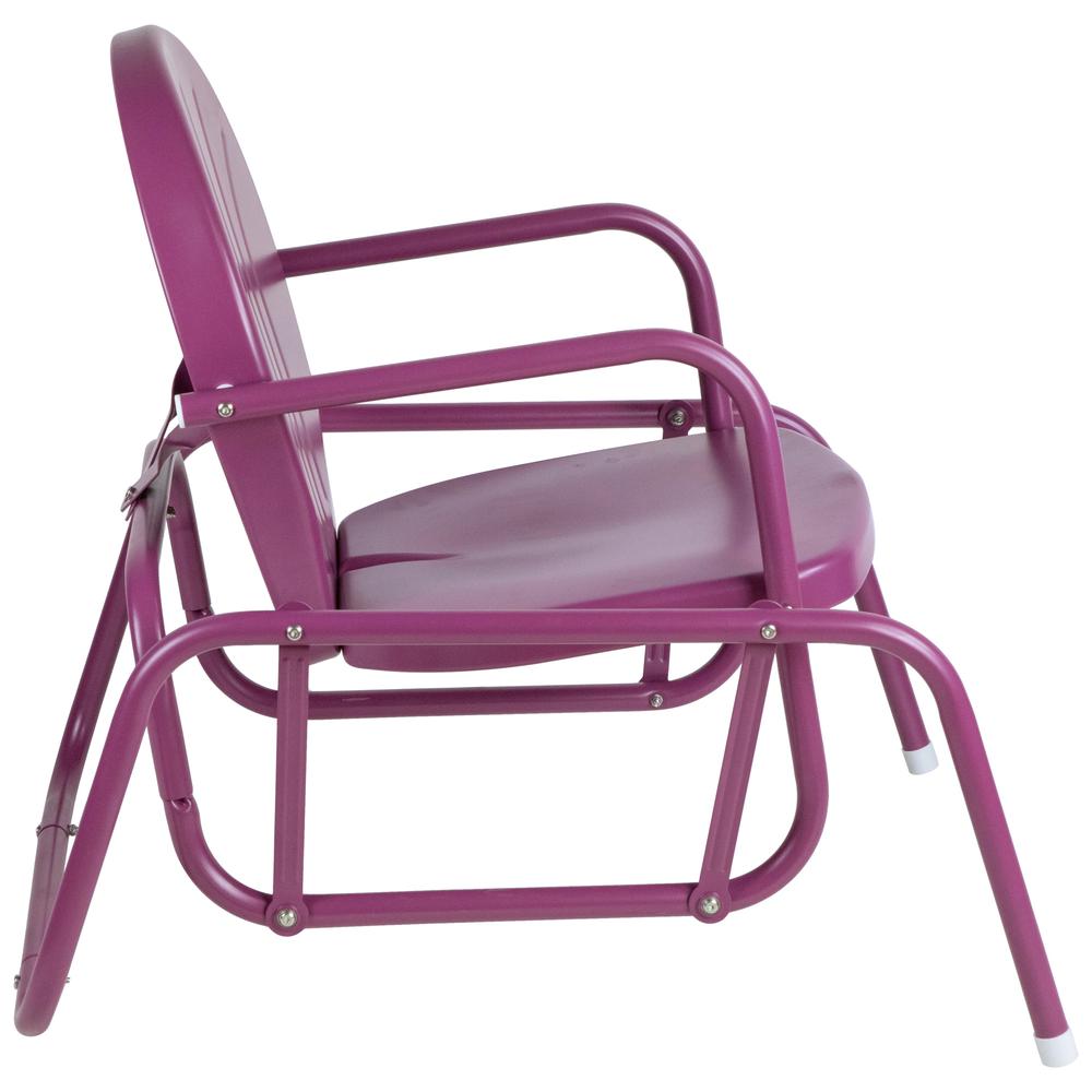 Outdoor Retro Metal Tulip Glider Patio Chair  Purple. Picture 4
