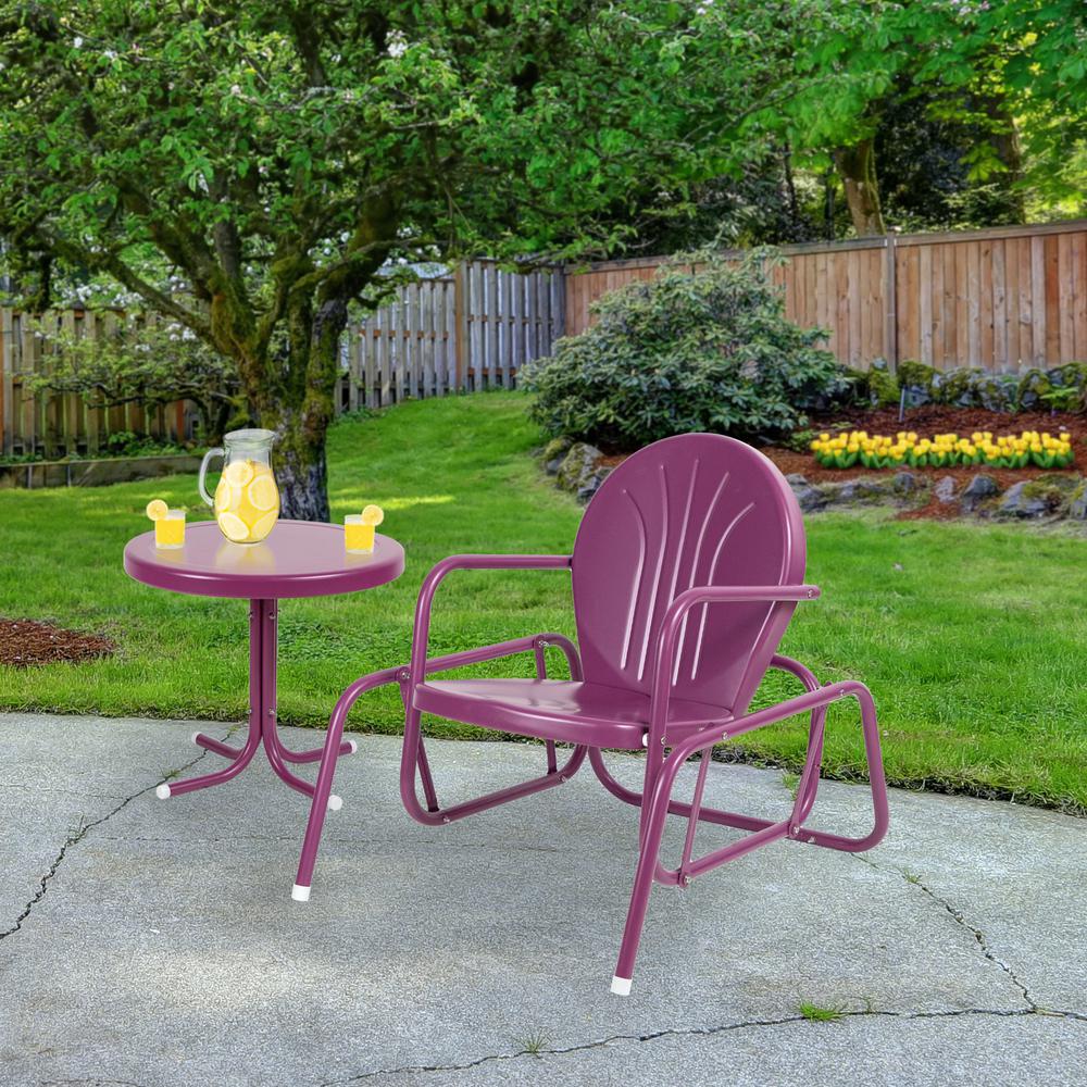 Outdoor Retro Metal Tulip Glider Patio Chair  Purple. Picture 2