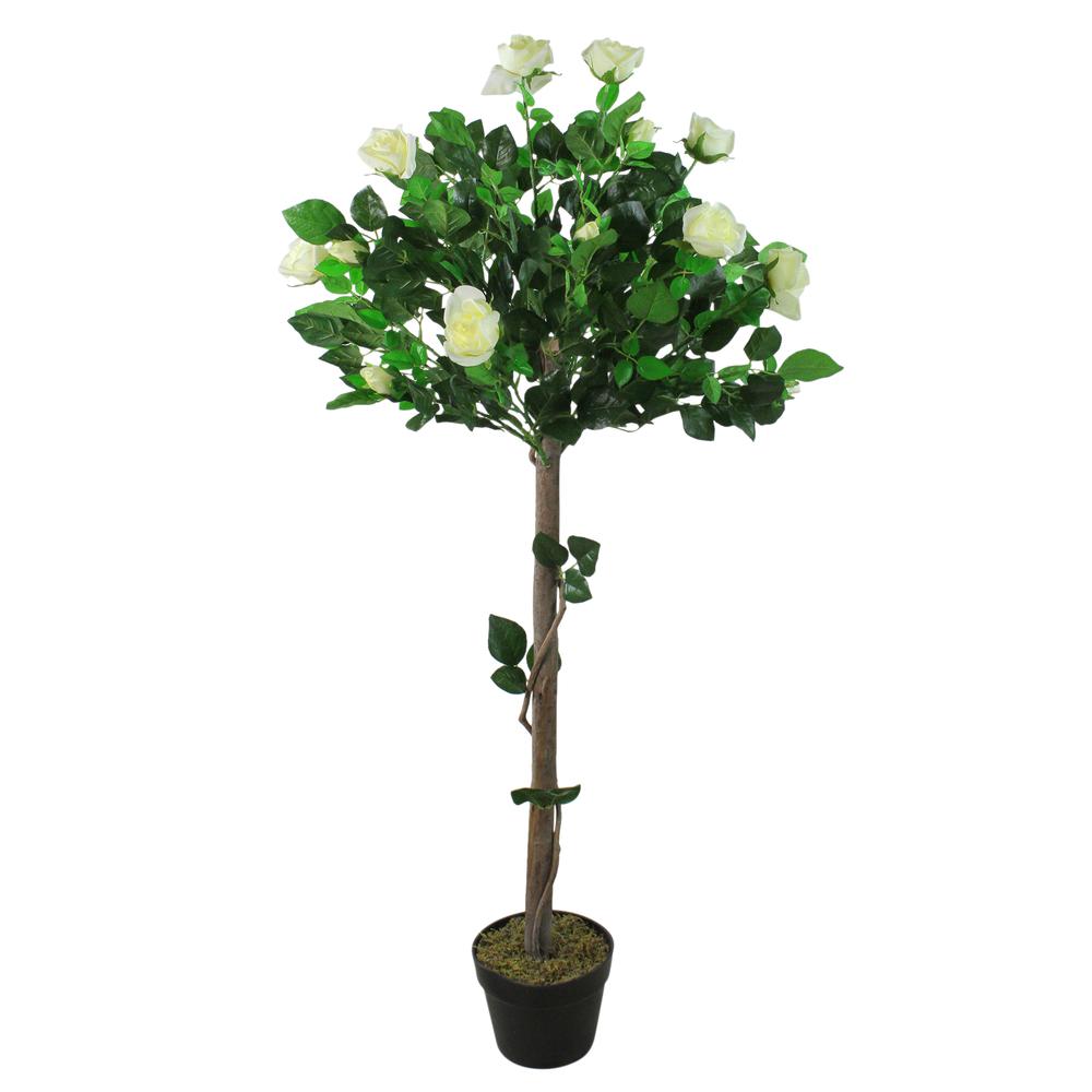 49.5" Green and White Potted Floral Artificial Rose Garden Tree. Picture 1