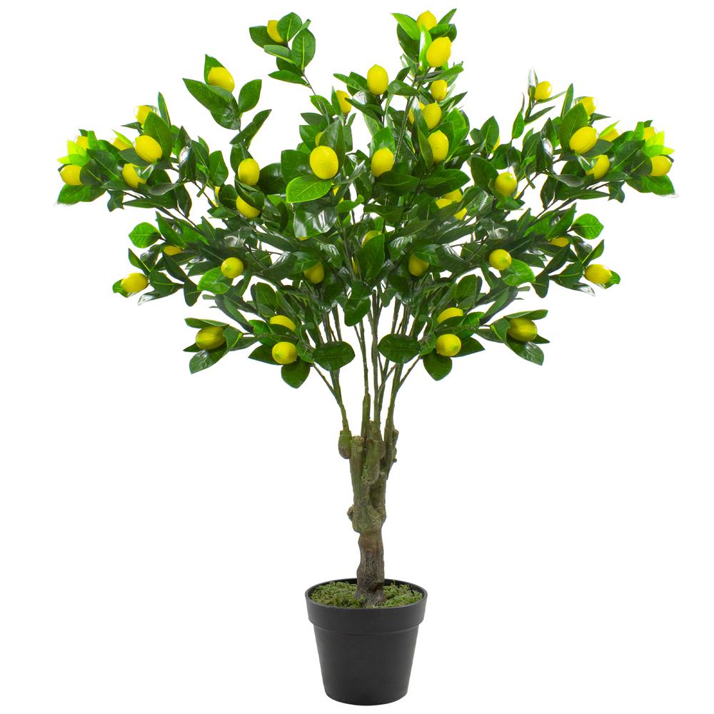 45" Potted Green and Yellow Artificial Lemon Tree In a Black Pot. Picture 1