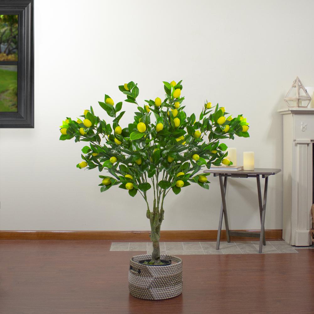 45" Potted Green and Yellow Artificial Lemon Tree In a Black Pot. Picture 2