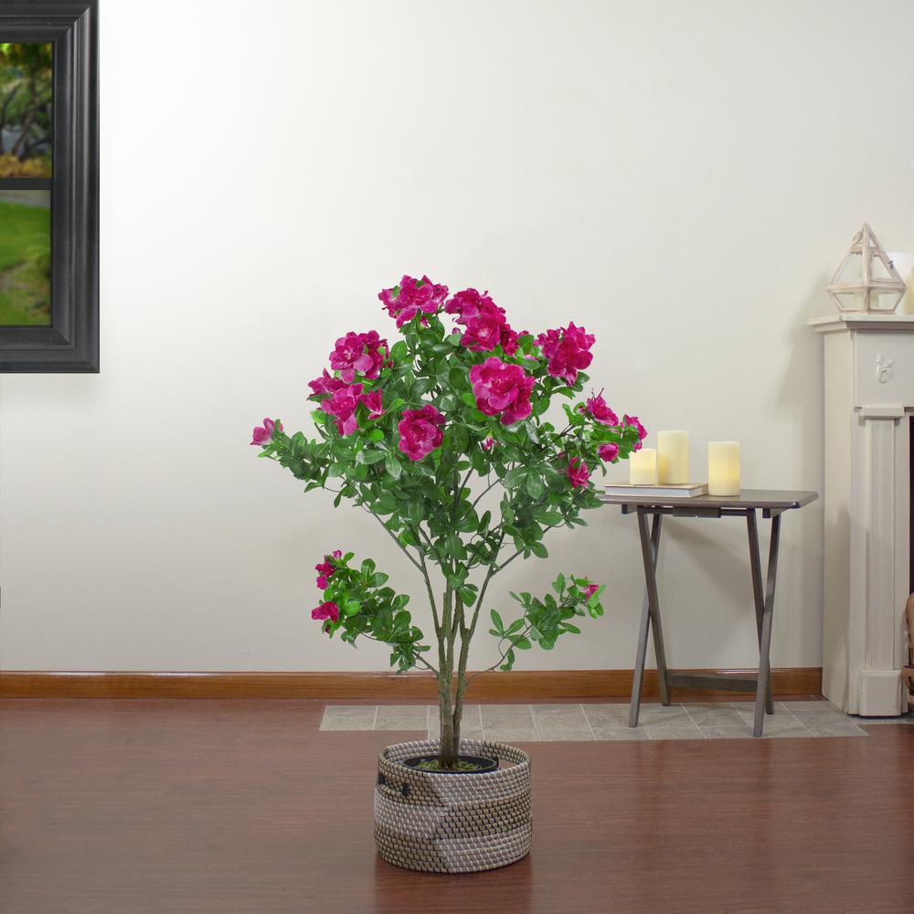 48" Potted Green and Pink Artificial Azalea Flower Tree. Picture 2