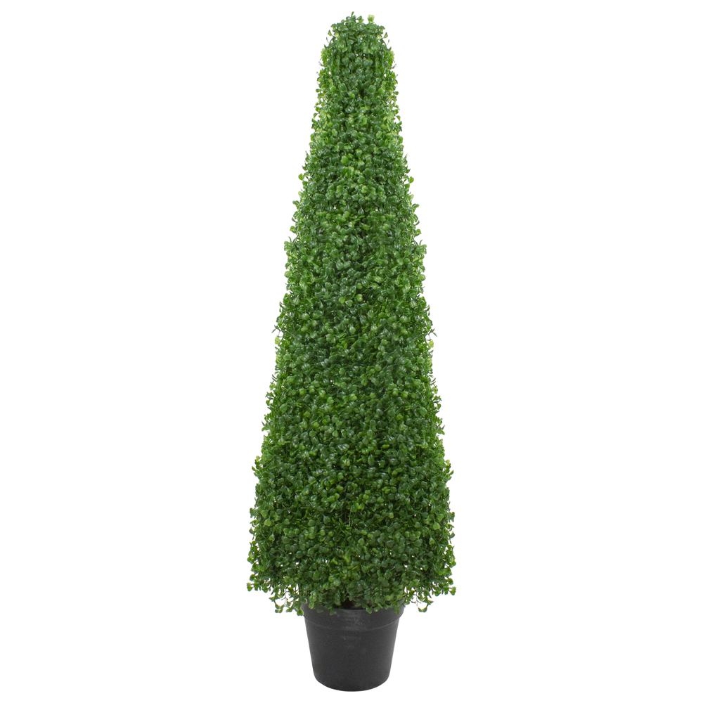 45" Potted Two Tone Green Triangular Boxwood Topiary Artificial Tree - Unlit. Picture 1
