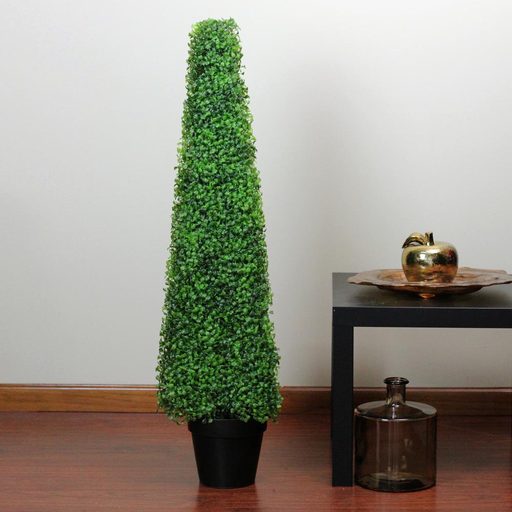 45" Potted Two Tone Green Triangular Boxwood Topiary Artificial Tree - Unlit. Picture 2