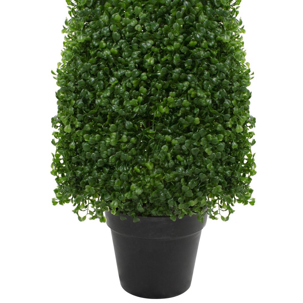 45" Potted Two Tone Green Triangular Boxwood Topiary Artificial Tree - Unlit. Picture 4